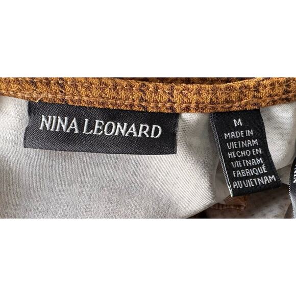 Nina Leonard Womens Brown Houndstooth Bell Sleeve Zip Up Shift Dress Size Medium - Picture 5 of 7